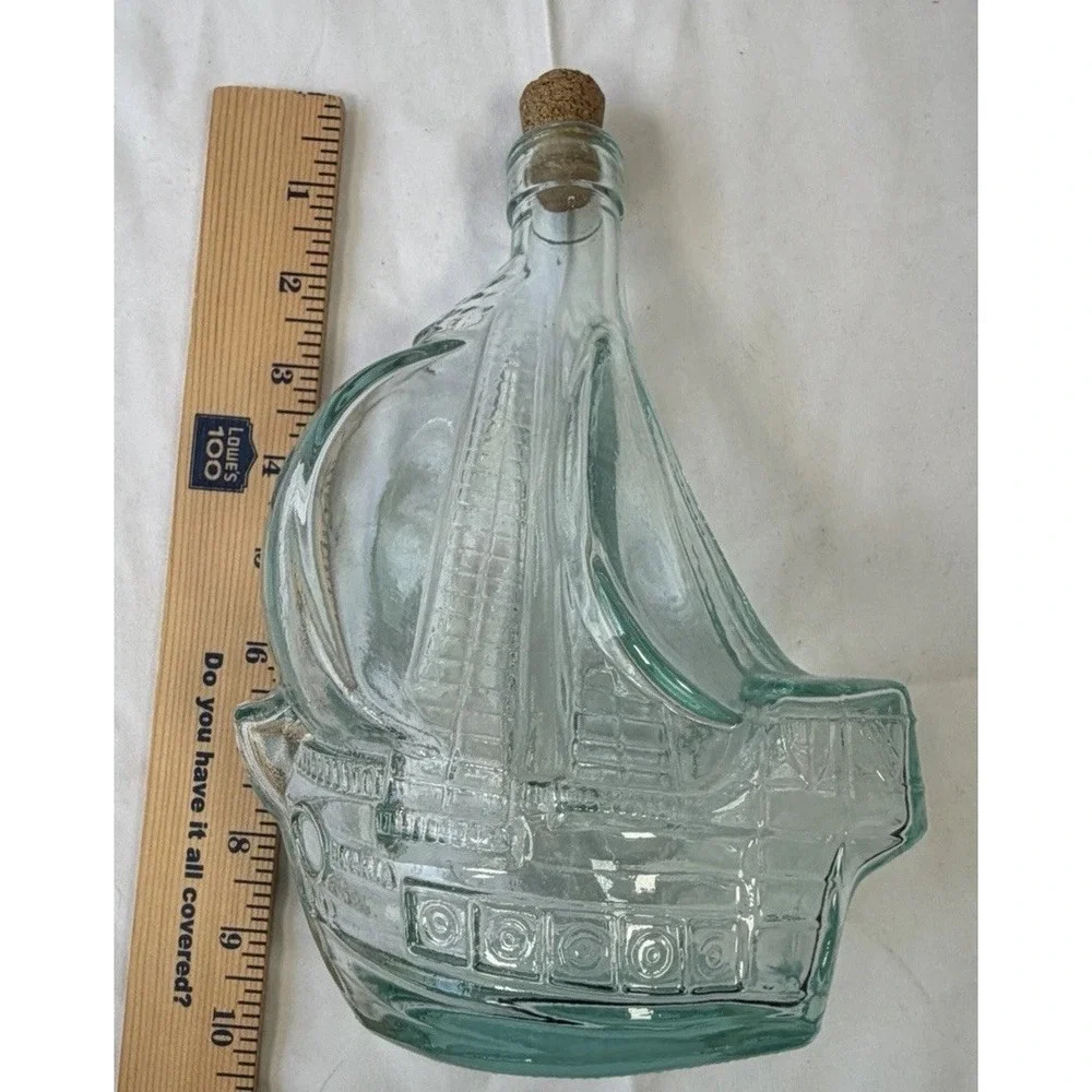 Santa Maria Ship Glass Bottle Decanter - Light Green Ship Bottle - Picture 3 of 9